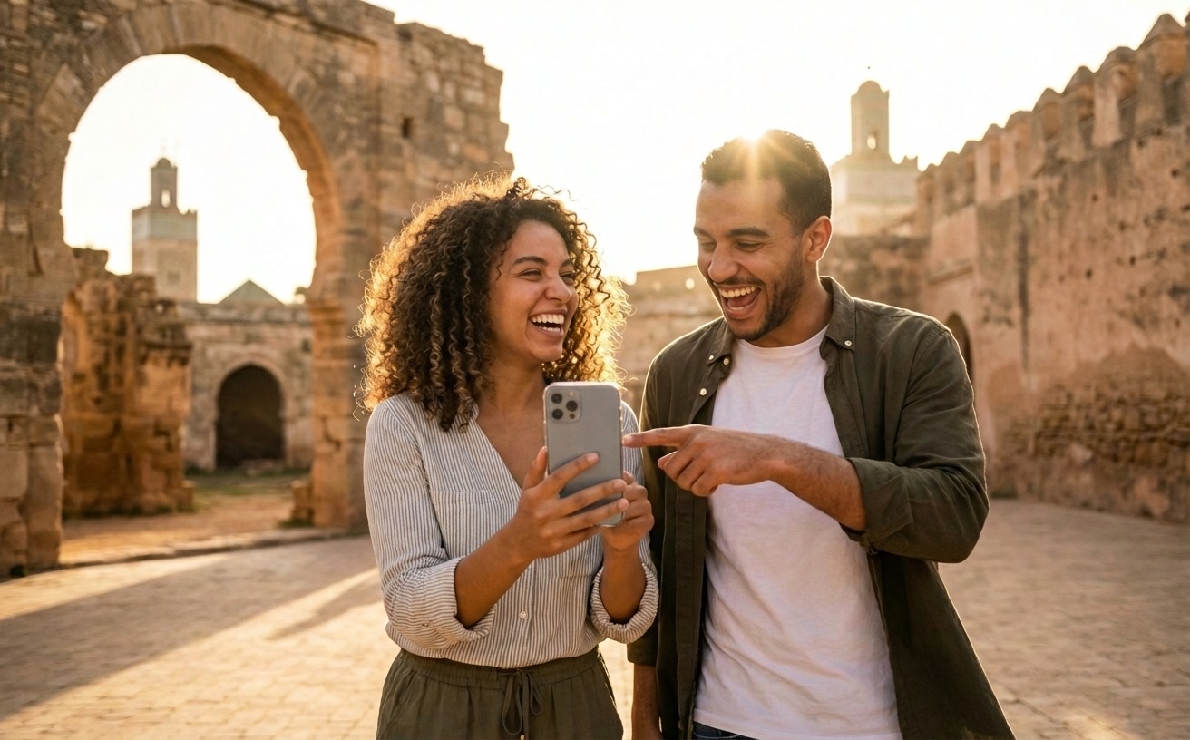 Friends laughing while playing TripHunt Game